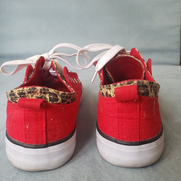 Sz 9 Twisted Red & Leopard Print Lace-Up Shoes - Picture 4 of 8